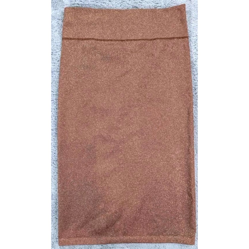 Aerie OFFLINE Midi Skirt Small Copper Brown Shimmer Seamless Bodycon High Waist